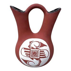 Authentic Native American Wedding Vase Pottery Southwest Art Carved Serpent 7.5"